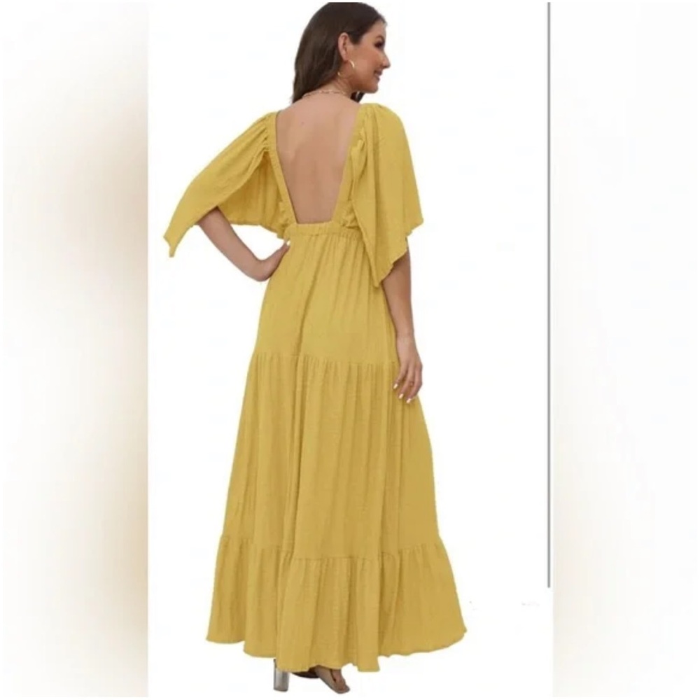 SUNNOW Women's Summer Maxi Dress Flowy Loose Fit V-Neck Tiered Yellow Size M NEW - Picture 14 of 14